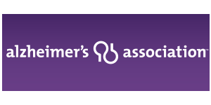 purple and white logo for Alzheimer's Association 