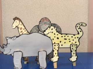 standing giraffe, gorilla, cheetah, and hippopotamus paper craft