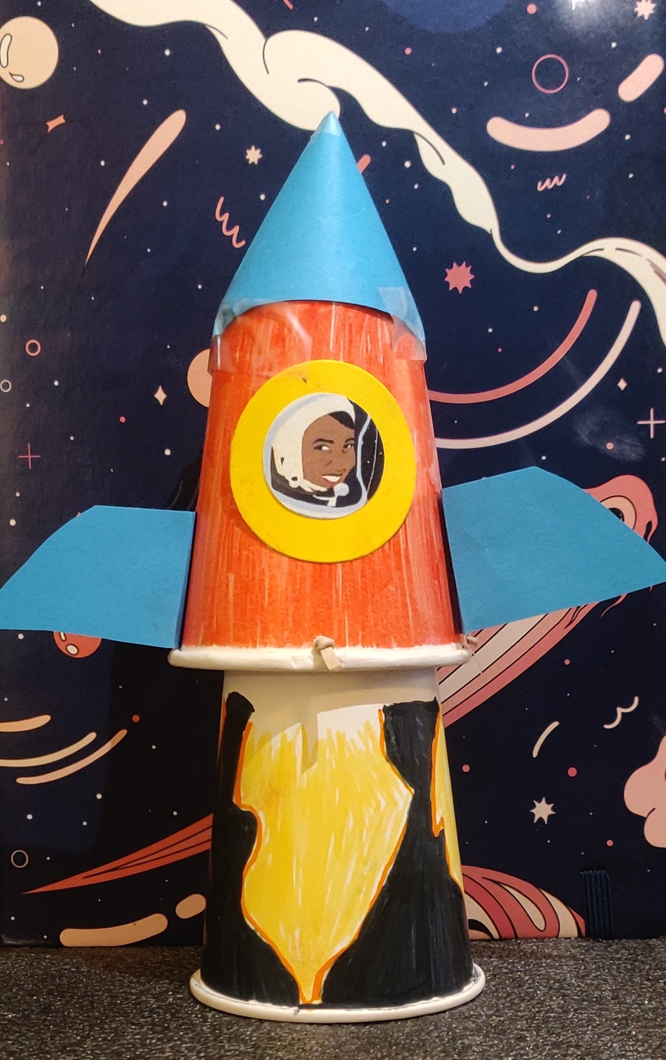 Rocket ship paper cup craft.