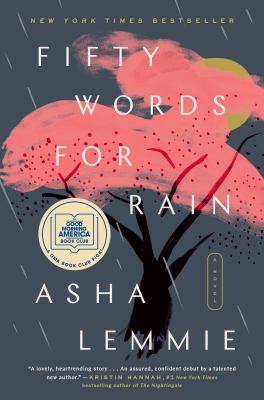 Illustrated book cover of a tree with pink blossoms in the rain