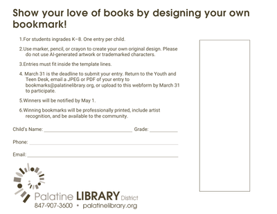 Preview of Bookmark Design Contest Form.