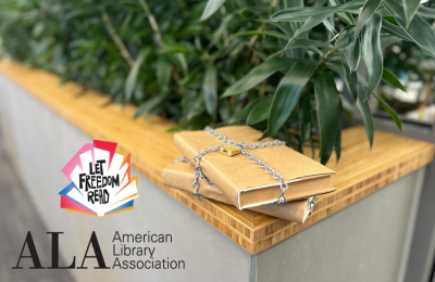 Books with chain and let freedom read ALA logo