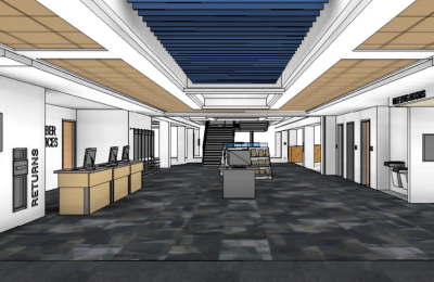 3D rendering of improved Main Lobby area.
