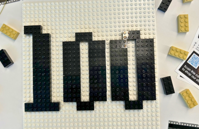 100  spelled out in LEGOs