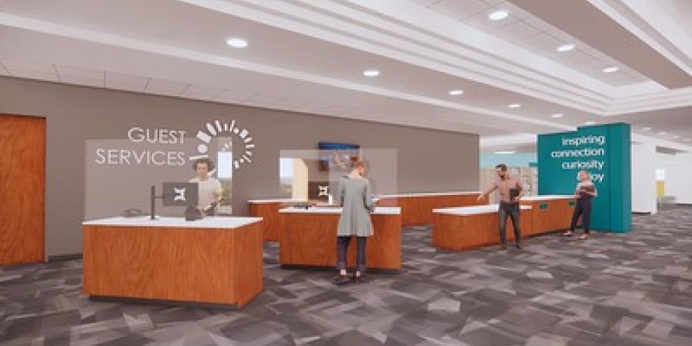 Rendering of an Updated Lobby with Self Checkout Stations