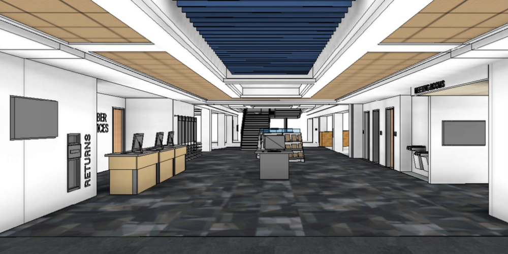 3D rendering of improved Main Lobby area.