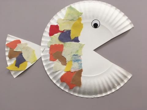 paper plate fish with paper collage fin