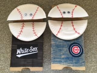 Chicago White Sox and Cub paper bag puppets with paper plate baseball head