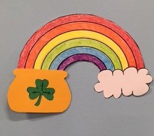white cloud, rainbow and pot of gold