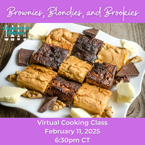 Picture of brownies, blondies and brookies with program date