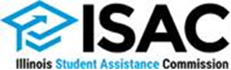 Logo for the Illinois Student Assistance Commission with text in black and teal including a teal graduation cap.