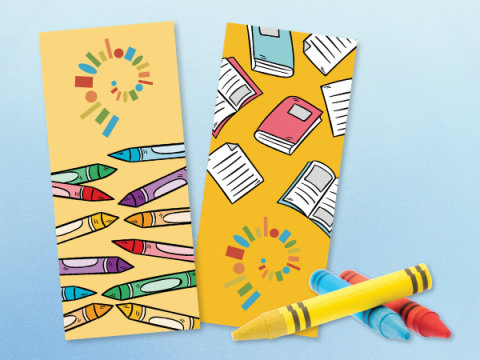 2 bookmarks and some crayons