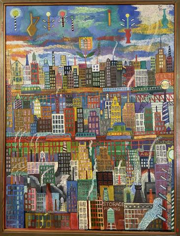 City scape of different color and sized buildings