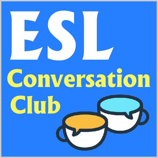 Logo with two cups and words esl conversation club